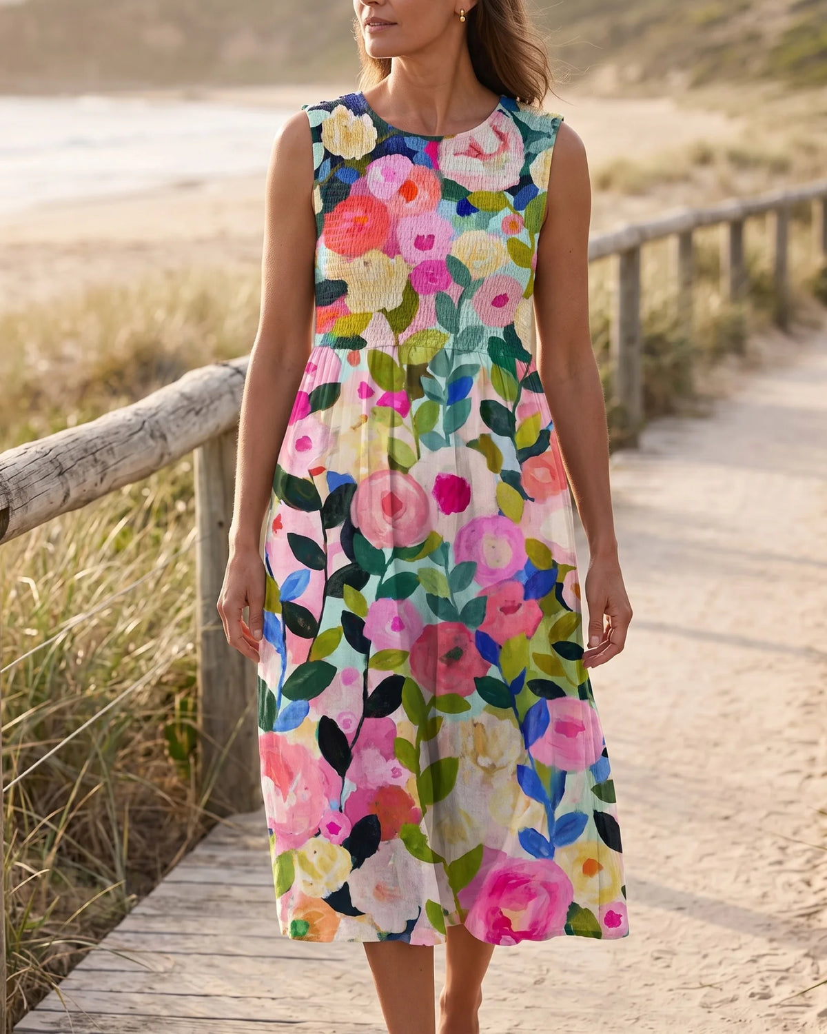 Ailionnora Floral Midi Dress — front