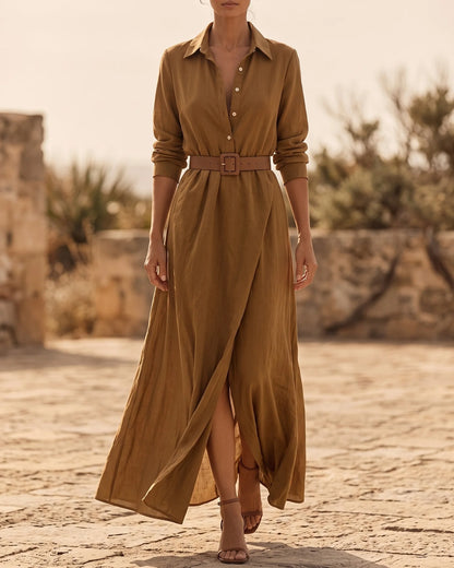 Amelia Belted Long Sleeve Maxi Dress — front
