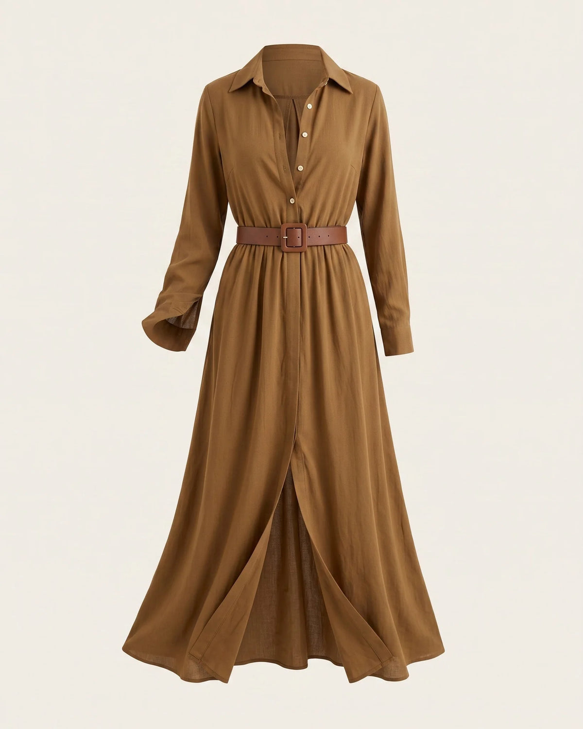 Amelia Belted Long Sleeve Maxi Dress — front clean