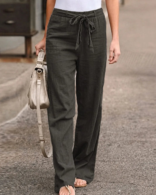 Clementina Drawstring Wide Leg Pants for Women - Summer Pants - Grey