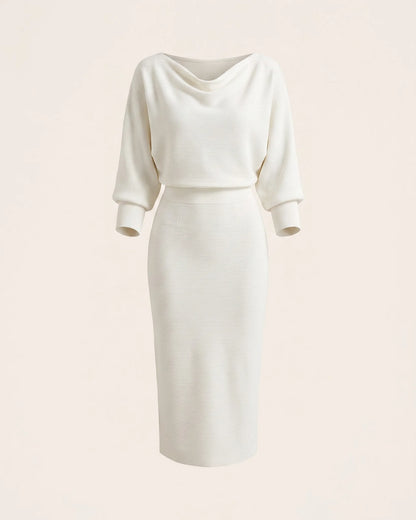 Faustine Draped Cowl Neck Midi Dress — front clean