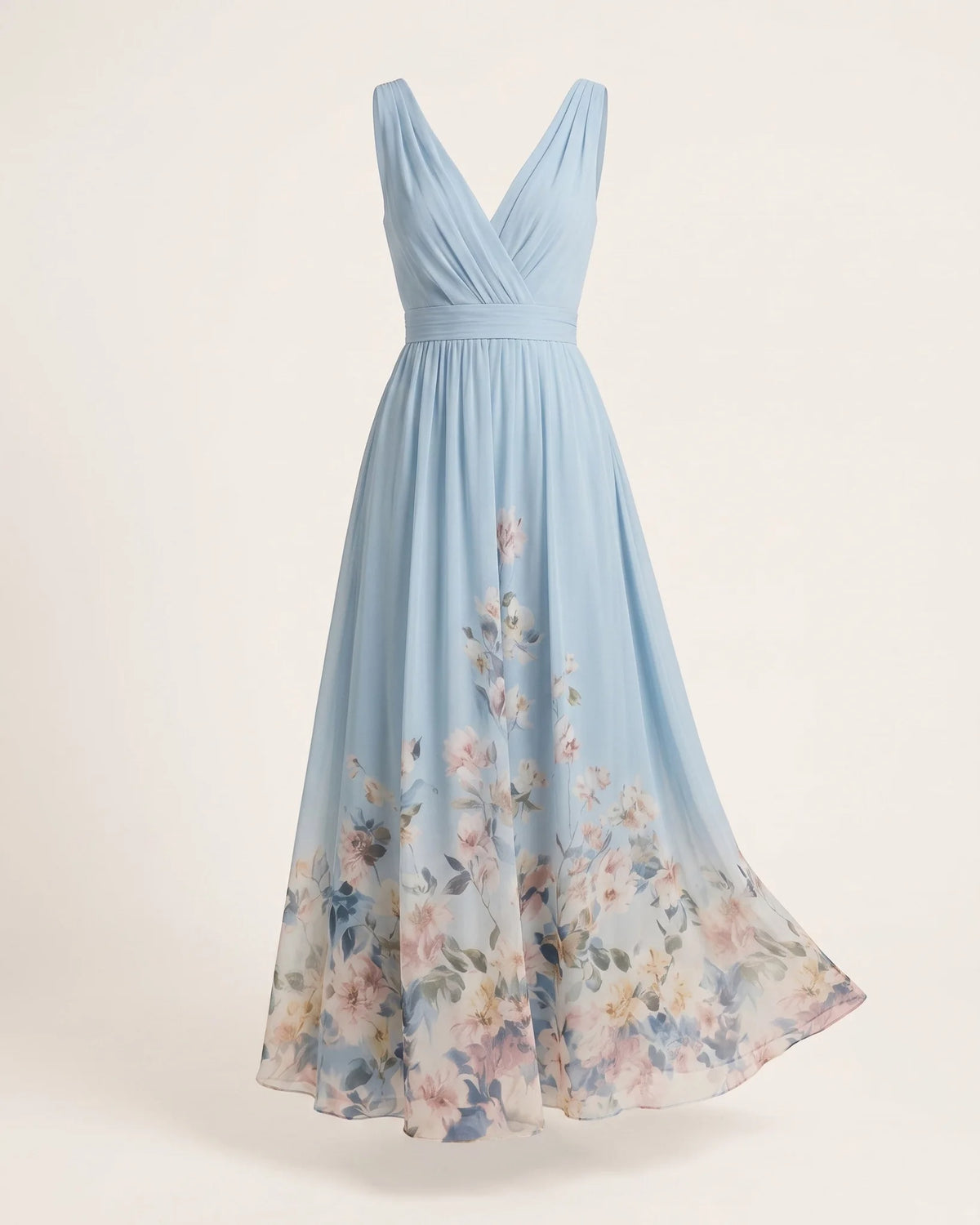 Ines V-Neck Ruched Maxi Dress — front clean