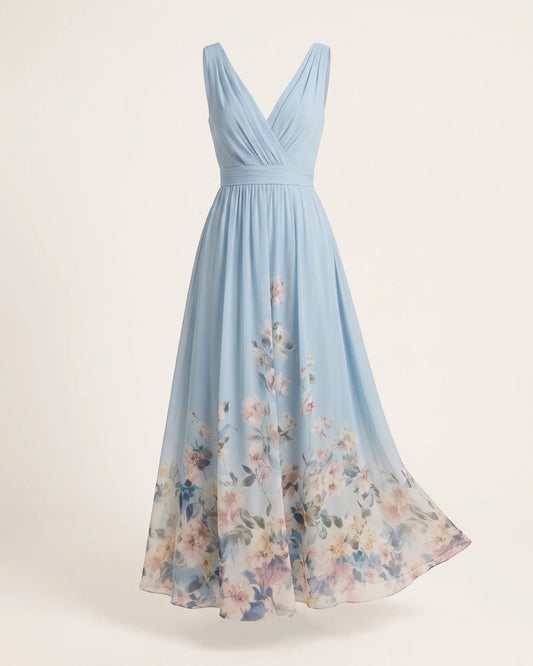 Ines V-Neck Ruched Maxi Dress — front clean