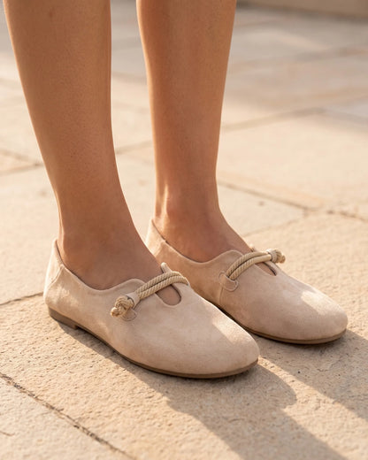 Josephine Knotted Strap Suede Flats — front