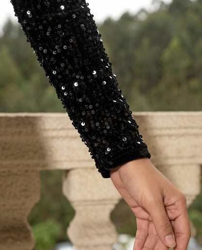 Seraphine Sequin Bodycon Midi Dress — sleeve and cuff detail