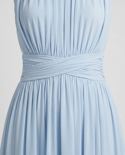 Sidonie Pleated Wedding Maxi Dress — crossed waistband detail