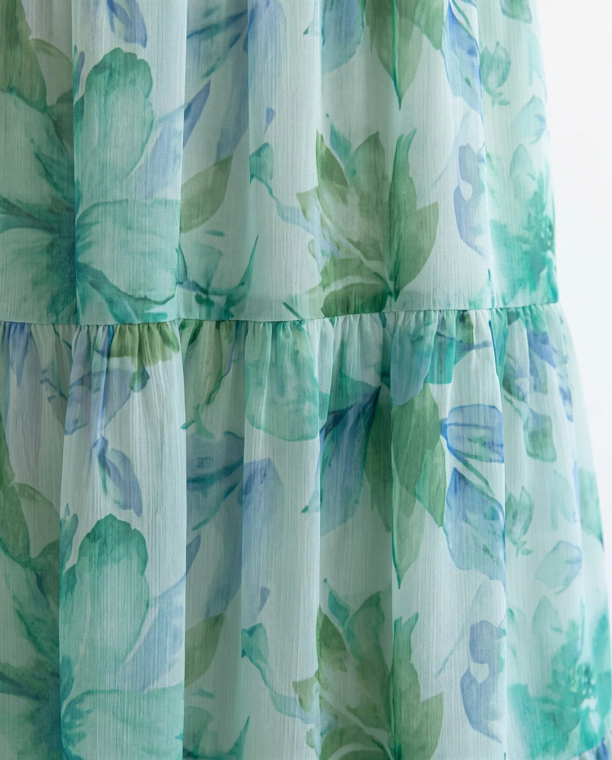 Althea Long Sleeve Maxi Dress for Women - Floral Summer Dress - Green — fabric print close-up