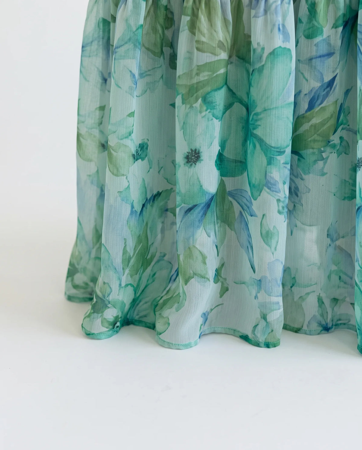 Althea Long Sleeve Maxi Dress for Women - Floral Summer Dress - Green — hem edge detail