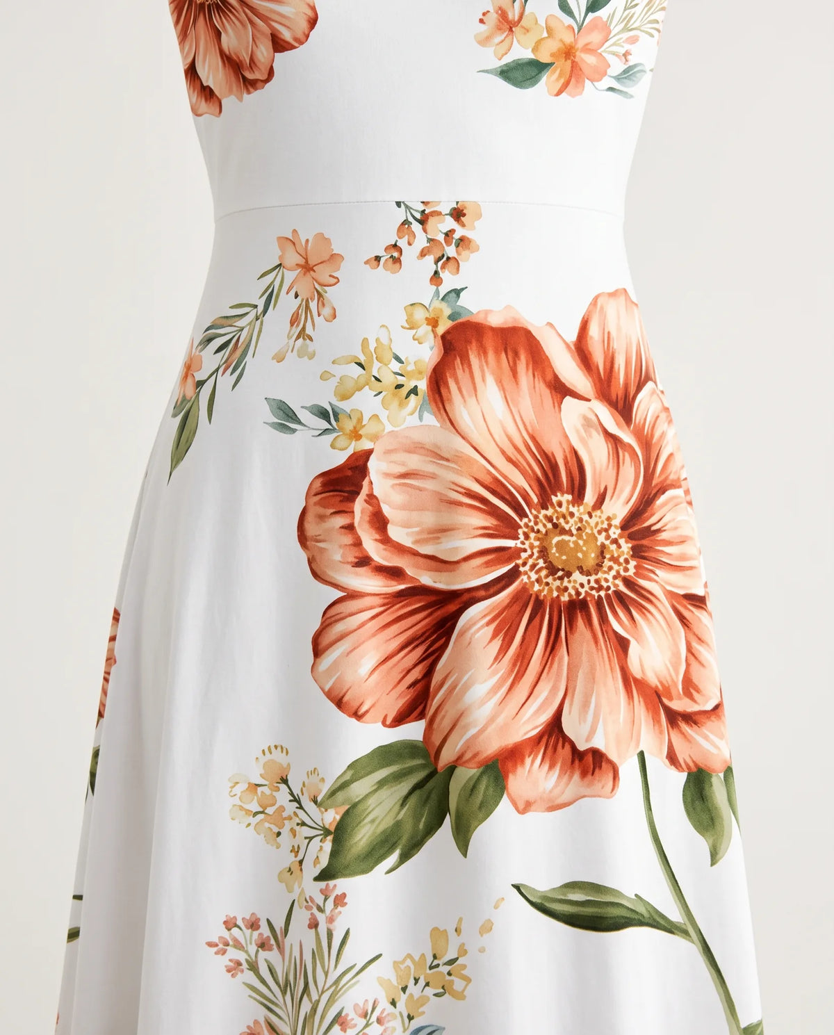 Amandine Floral Short-Sleeve Maxi Dress for Women - Summer Dress - White — fabric print close-up