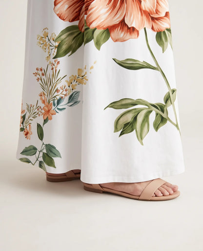 Amandine Floral Short-Sleeve Maxi Dress for Women - Summer Dress - White — hem