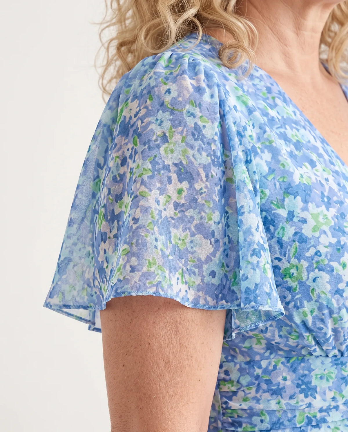 Ambika Floral Short-Sleeve Maxi Dress for Women - Summer Dress - Sky Blue — sleeve detail