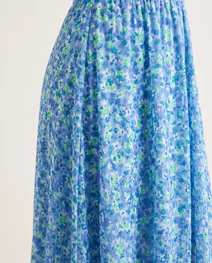 Ambika Floral Short-Sleeve Maxi Dress for Women - Summer Dress - Sky Blue — fabric print close-up