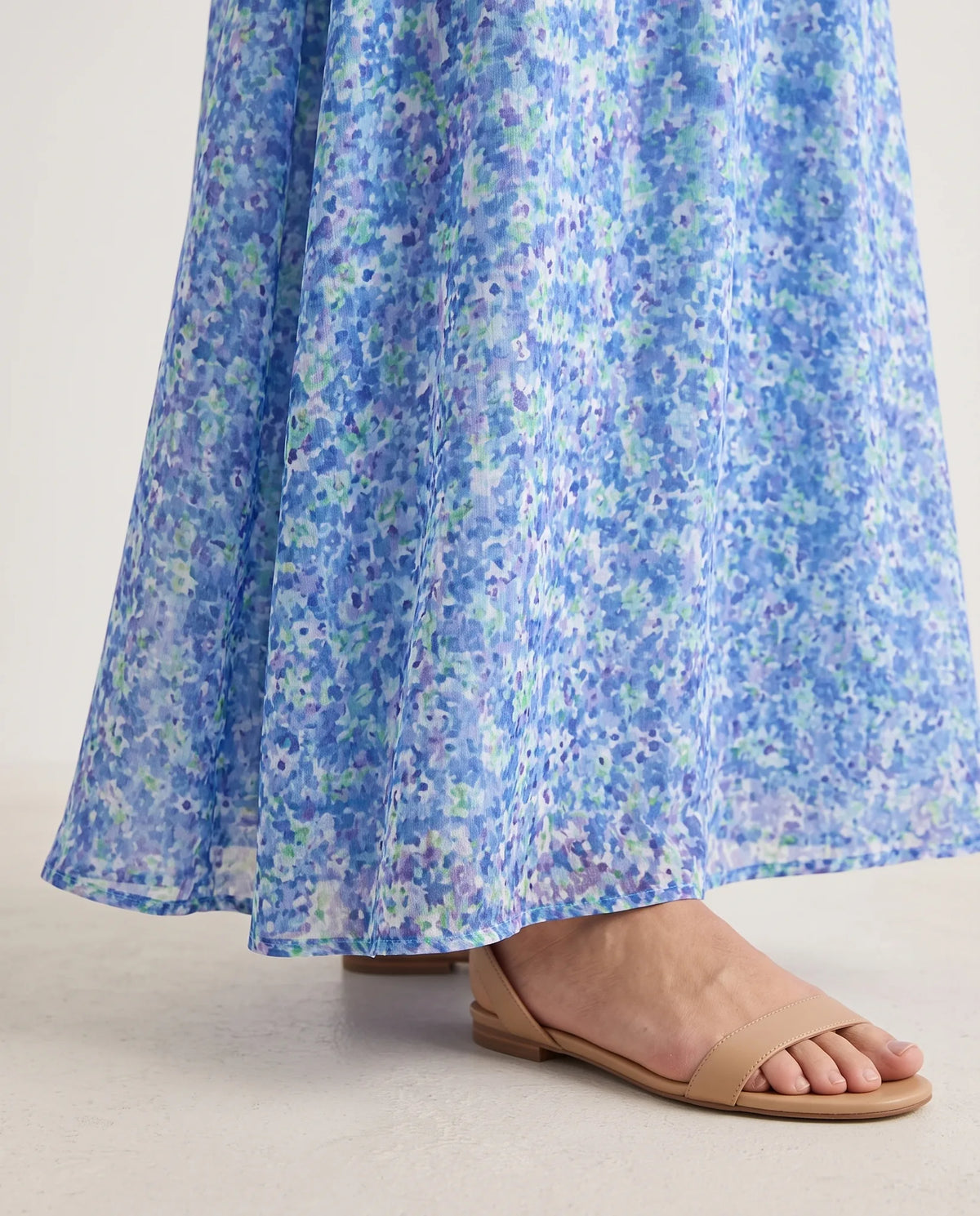 Ambika Floral Short-Sleeve Maxi Dress for Women - Summer Dress - Sky Blue — hem