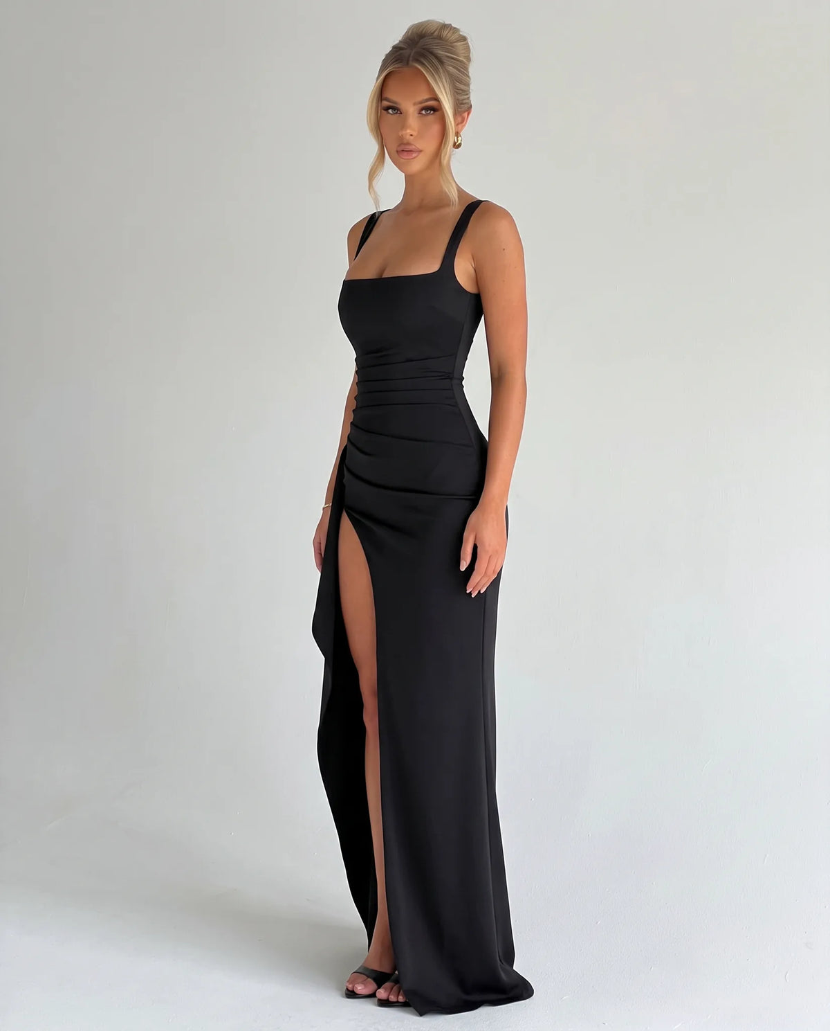 Annika Open-Back Slip Maxi Dress for Women - Summer Dress - Black — side view