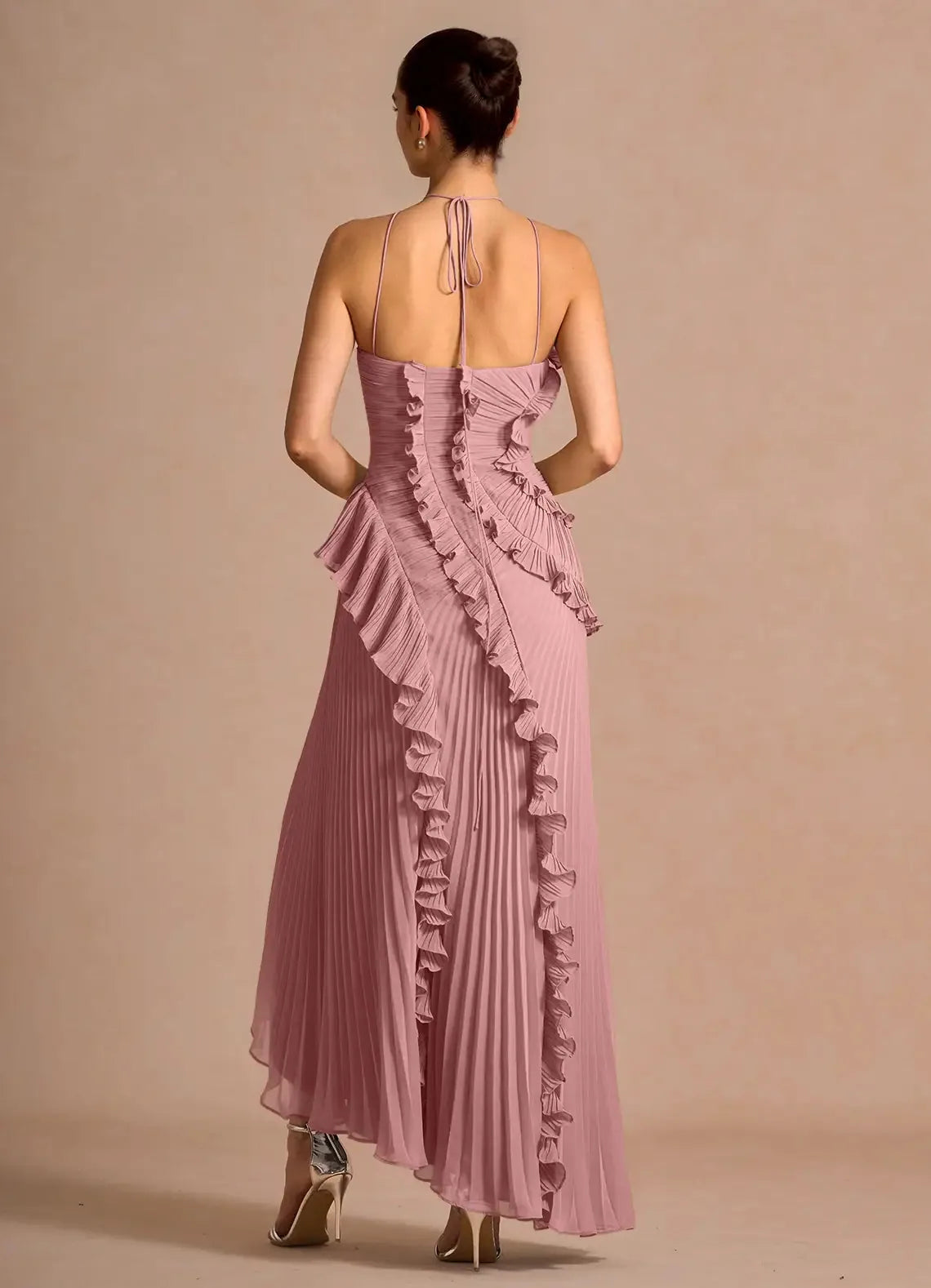 Aurore Ruffled Halter Maxi Dress — back view