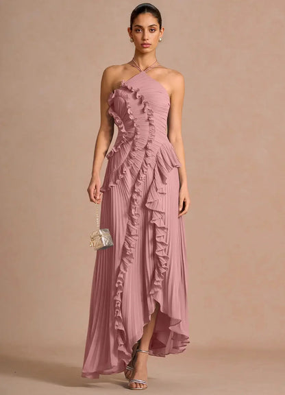 Aurore Ruffled Halter Maxi Dress — front angle