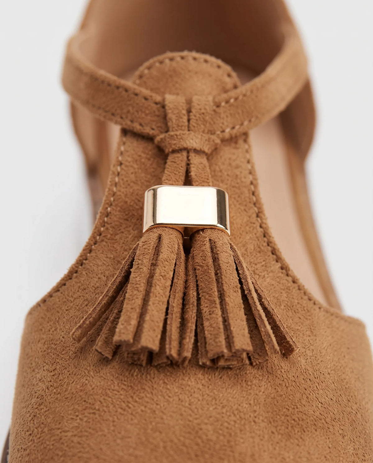 Cleo Backless Mule Sandals for Women - Tassel Flat Summer Sandals - Brown — tassel detail