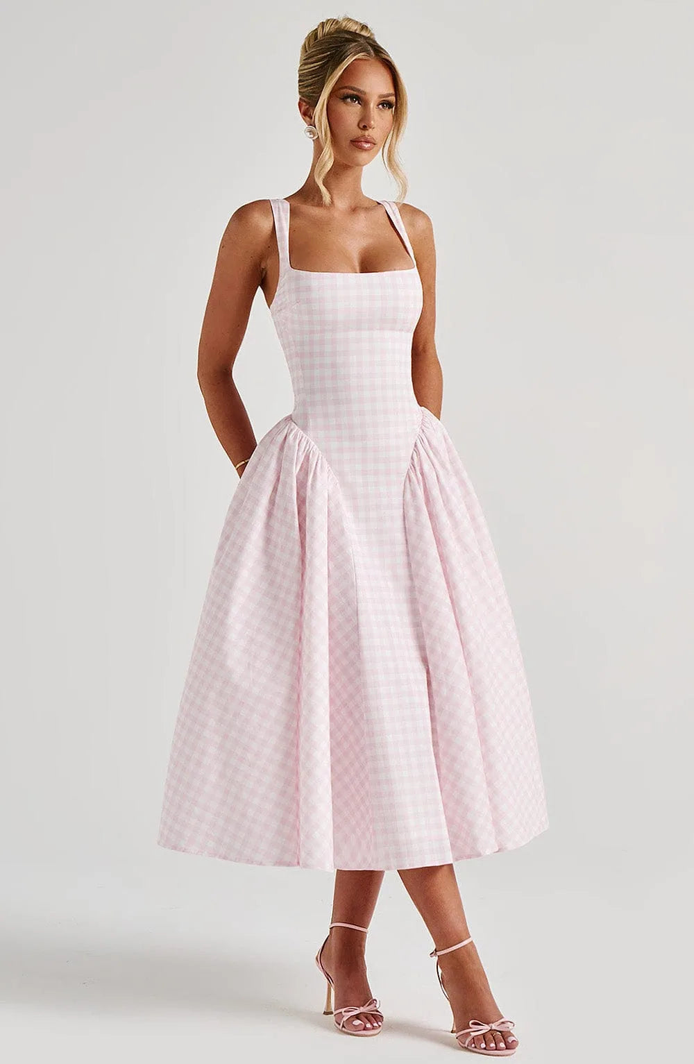 Coralie Gingham Corset Midi Dress — front