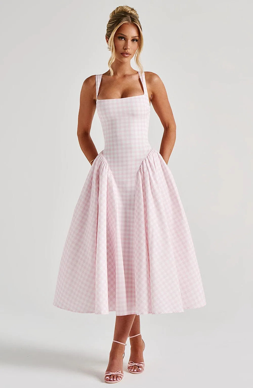 Coralie Gingham Corset Midi Dress — front angle