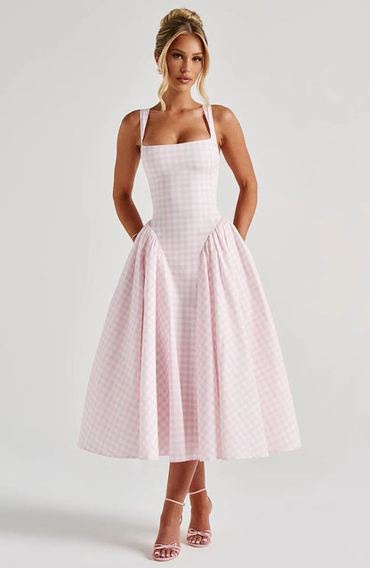 Coralie Gingham Corset Midi Dress — front angle