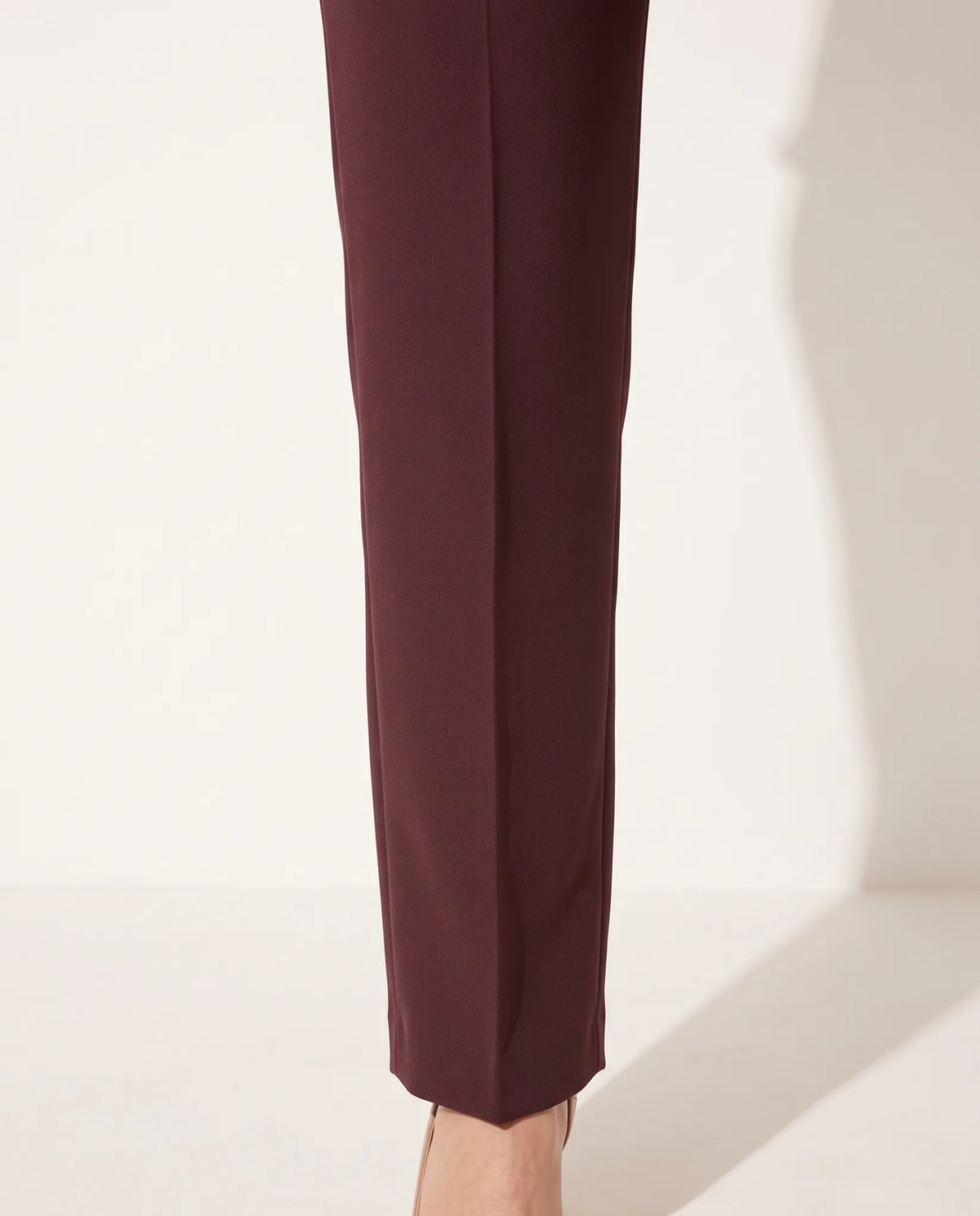 Cordelia Tailored Straight Leg Two Piece Set for Women - Trousers Blazer Suit Summer Set - Wine Red — trouser leg detail