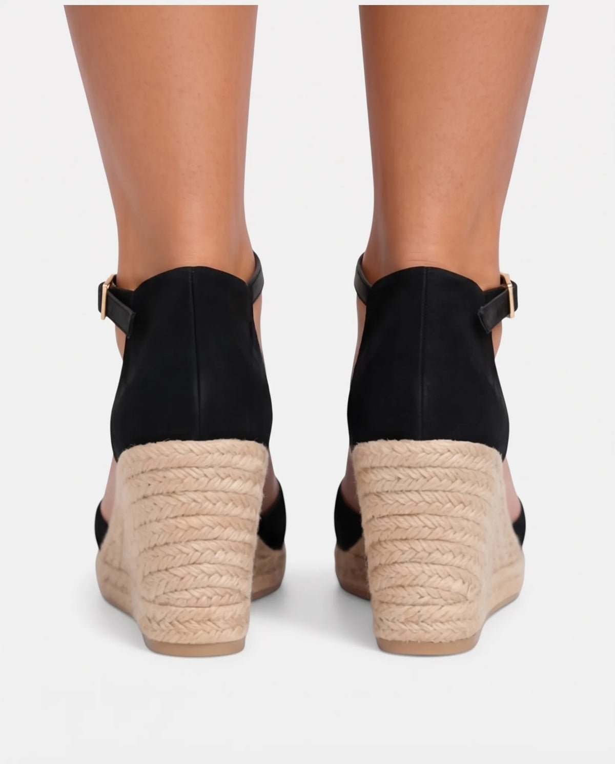 Ditte Closed-Toe Sandals for Women - Jute Wedge Ankle Summer Sandals - Black — back view