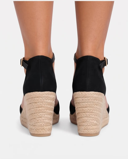 Ditte Closed-Toe Sandals for Women - Jute Wedge Ankle Summer Sandals - Black — back view