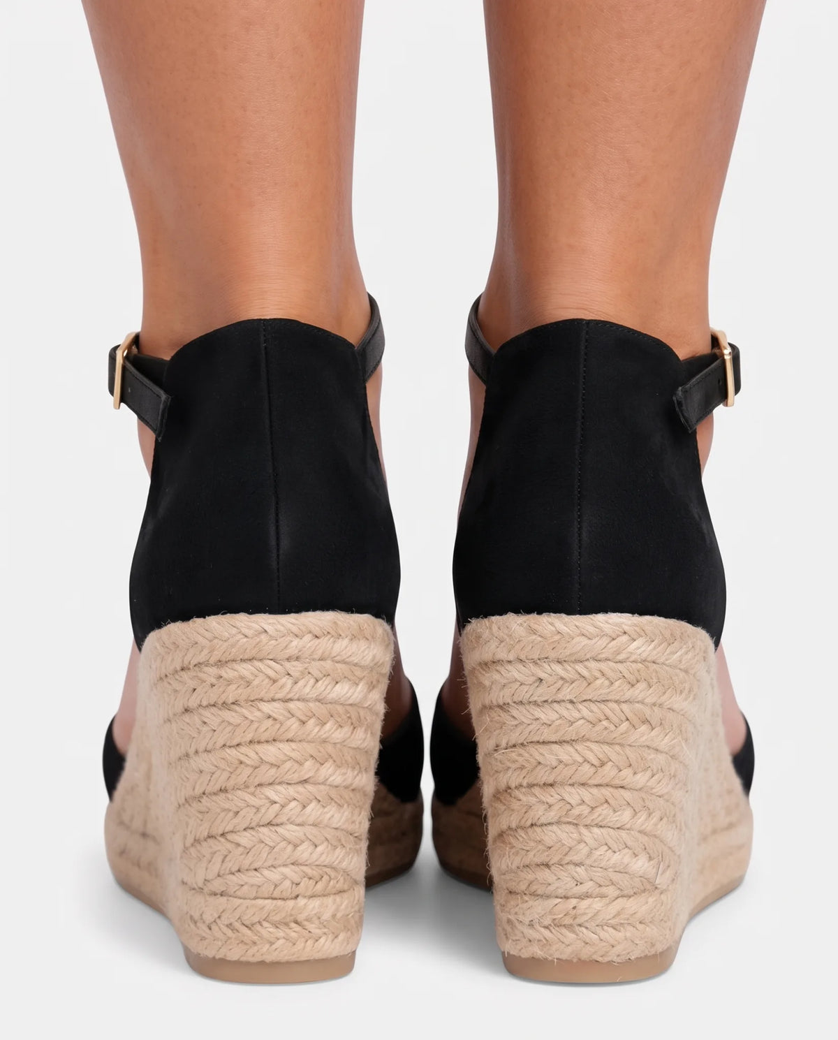 Ditte Closed-Toe Sandals for Women - Jute Wedge Ankle Summer Sandals - Black — back view