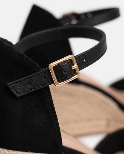 Ditte Closed-Toe Sandals for Women - Jute Wedge Ankle Summer Sandals - Black — buckle detail