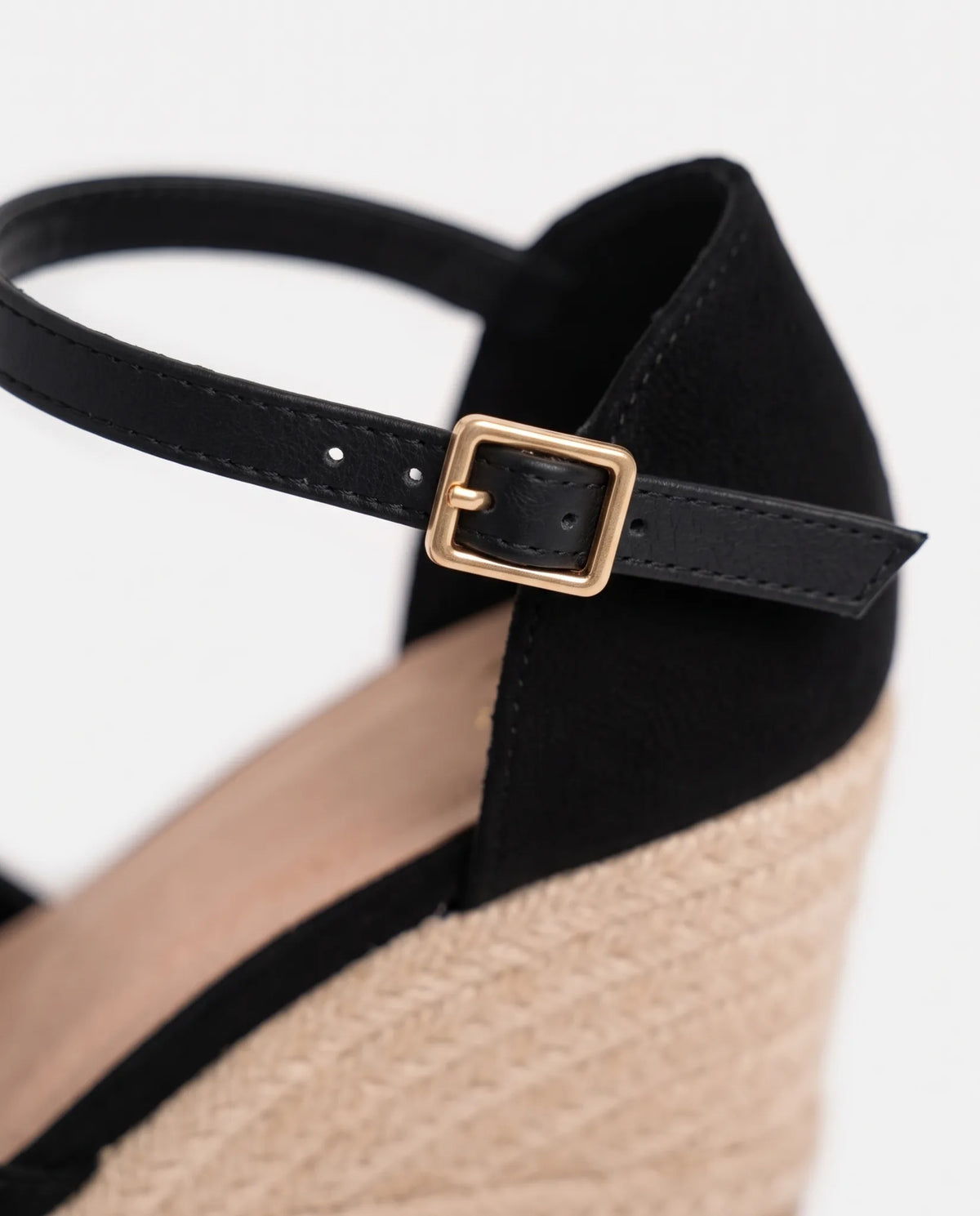 Ditte Closed-Toe Sandals for Women - Jute Wedge Ankle Summer Sandals - Black — ankle strap and buckle detail