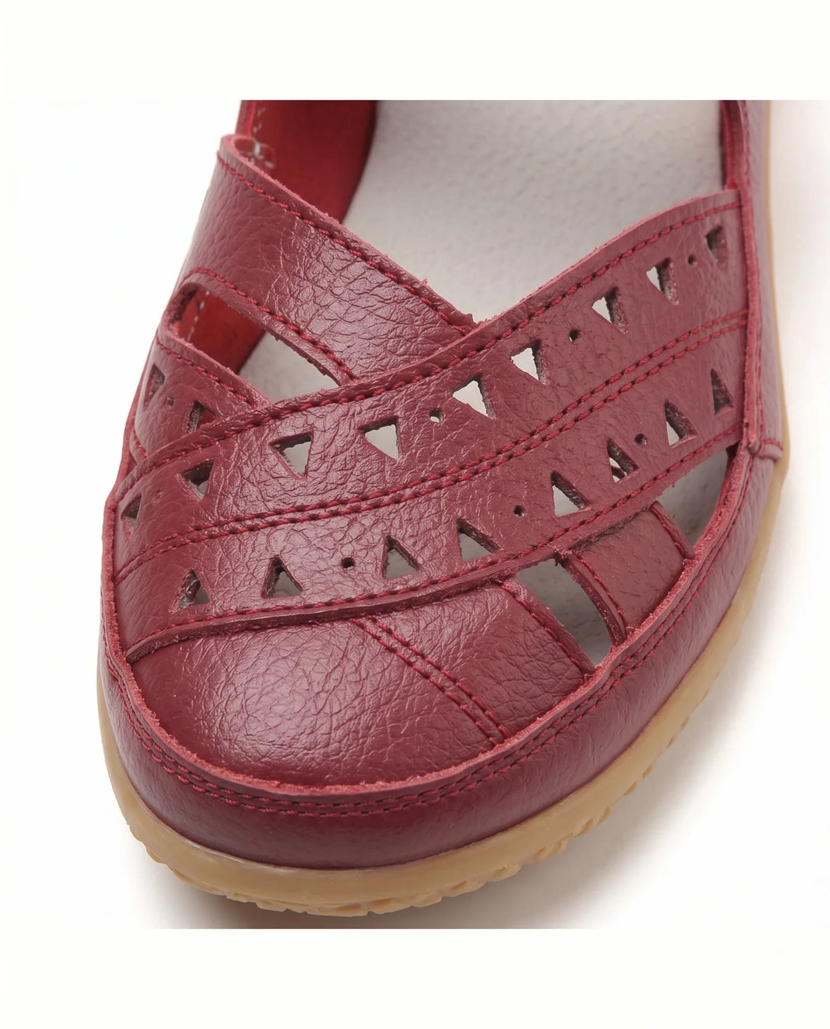 Elin Orthopaedic Sandals for Women - Flat Perforated Closed-Toe Summer Sandals - Rose Red — perforated toe detail