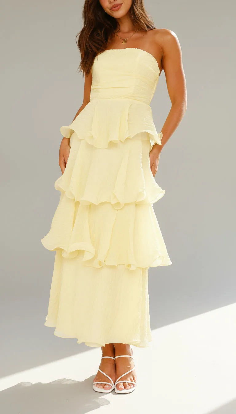 Elise Strapless Tiered Ruffle Maxi Dress — front
