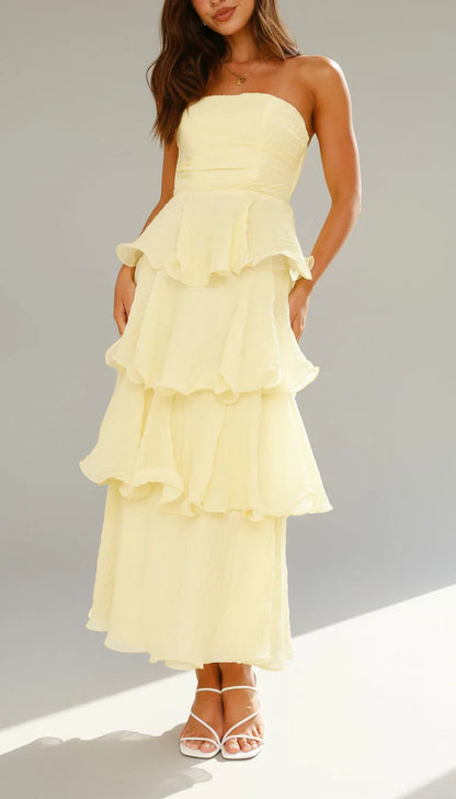 Elise Strapless Tiered Ruffle Maxi Dress — front