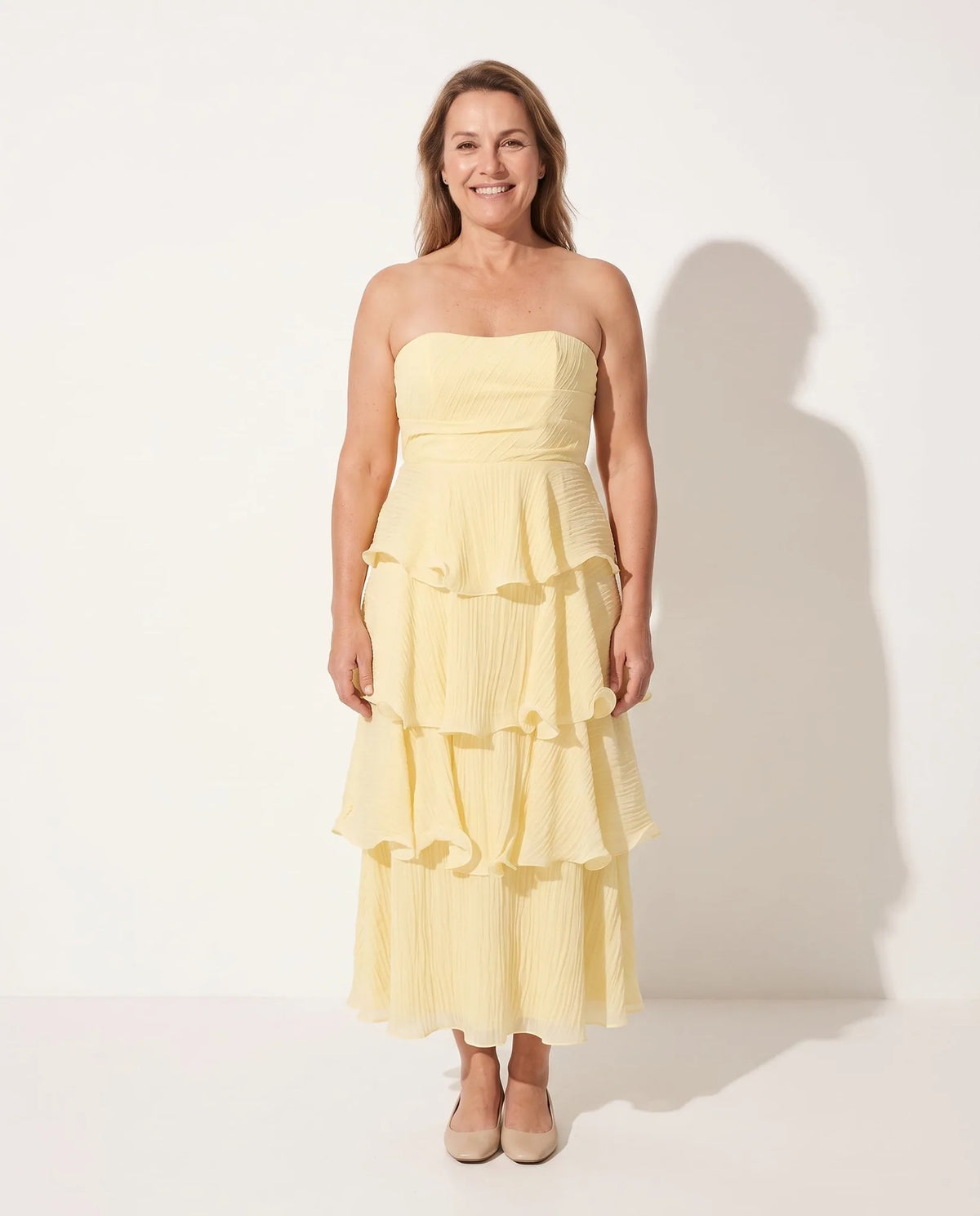 Elise Strapless Tiered Ruffle Maxi Dress — full length