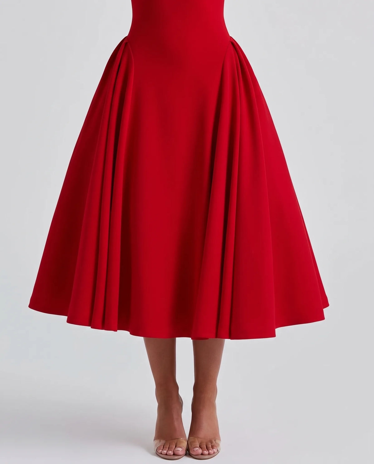 Esme Off-Shoulder Flare Midi Dress for Women - Summer Dress - Red — flare skirt and hem