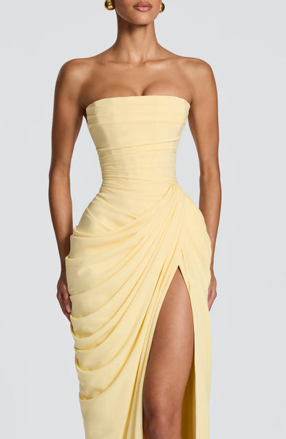 Garance Strapless Draped Maxi Dress — bodice detail