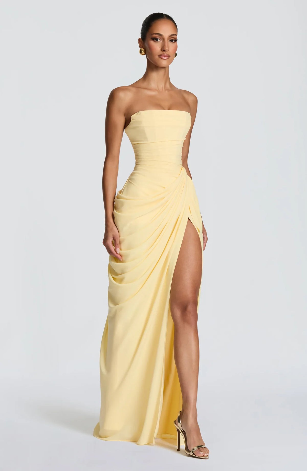 Garance Strapless Draped Maxi Dress — side profile