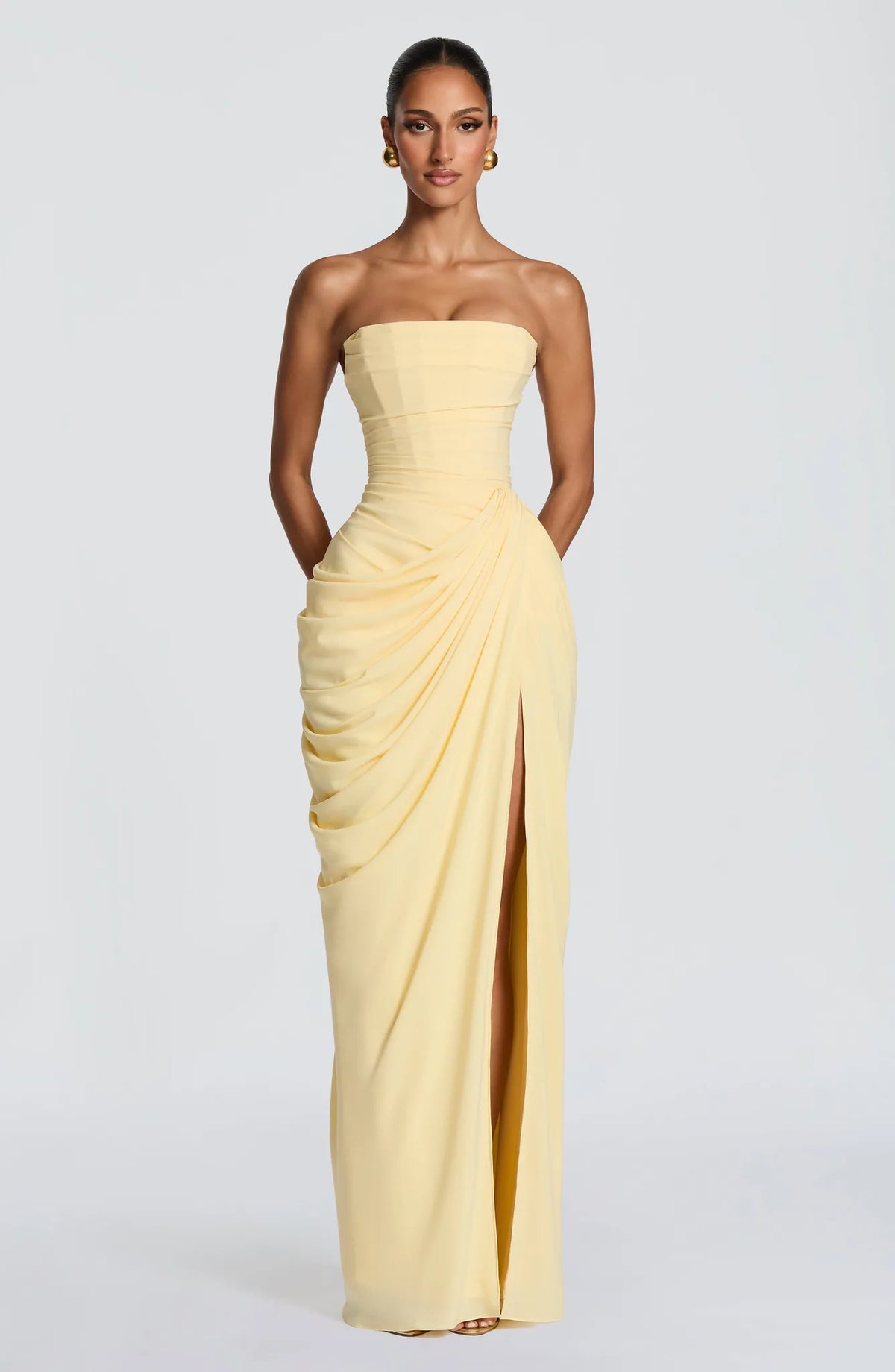 Garance Strapless Draped Maxi Dress — front angle