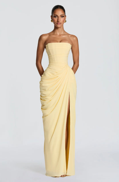 Garance Strapless Draped Maxi Dress — front angle