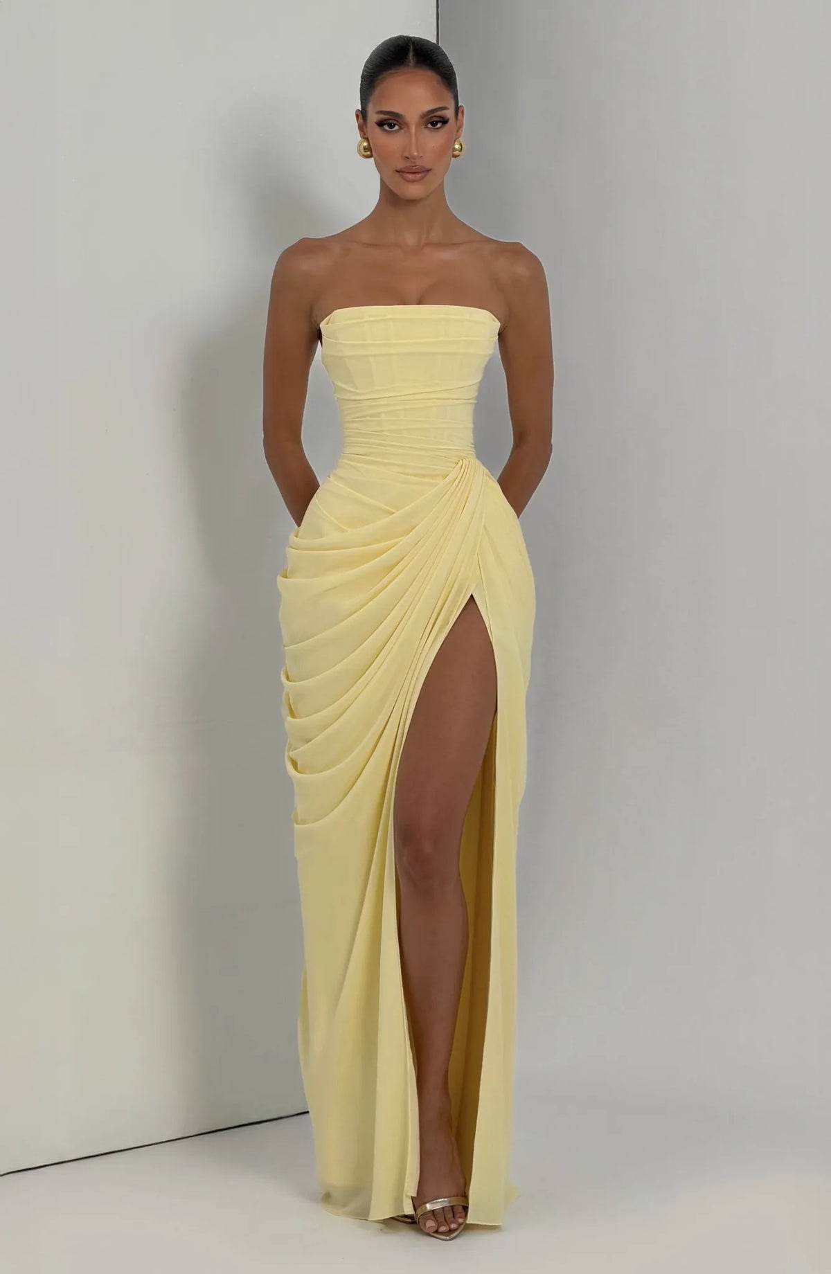Garance Strapless Draped Maxi Dress — full length