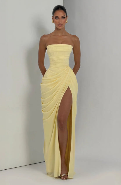 Garance Strapless Draped Maxi Dress — full length