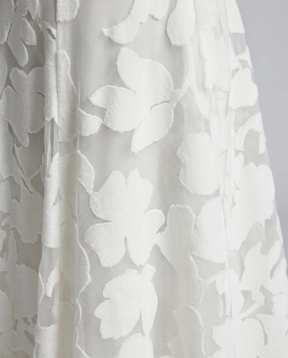 Helene Floral Spaghetti Strap Maxi Dress for Women - Flowing Event Summer Dress - White — fabric close-up