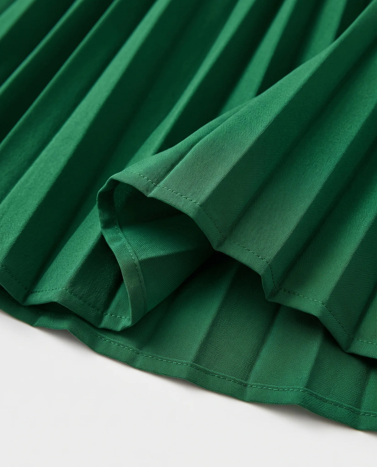 Henrietta Long Sleeve Midi Dress for Women - Pleated Summer Dress - Green — pleat detail