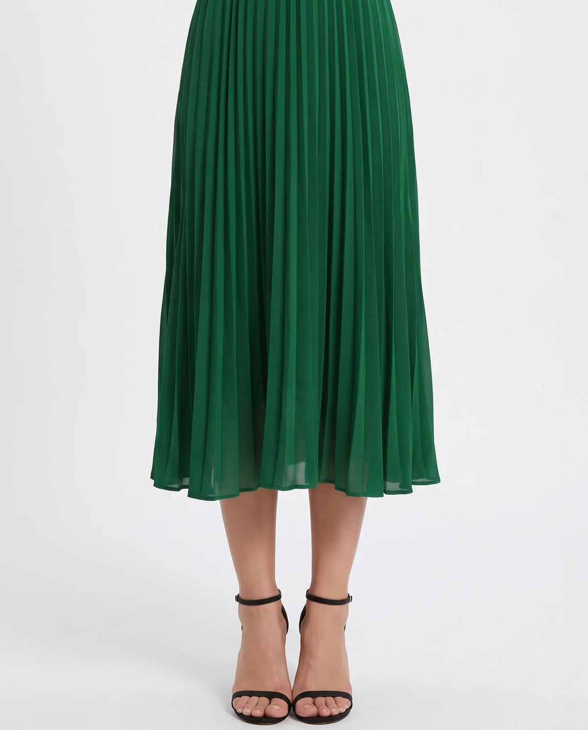 Henrietta Long Sleeve Midi Dress for Women - Pleated Summer Dress - Green — pleated skirt and hem