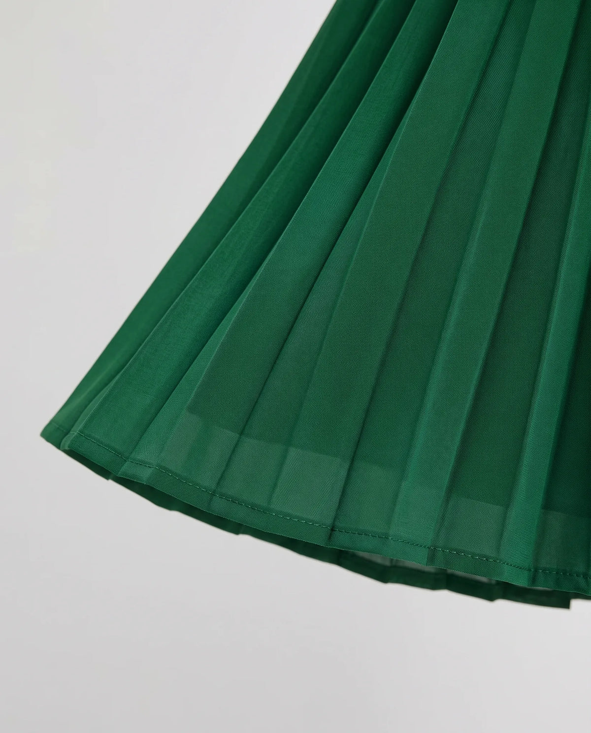 Henrietta Long Sleeve Midi Dress for Women - Pleated Summer Dress - Green — hem detail