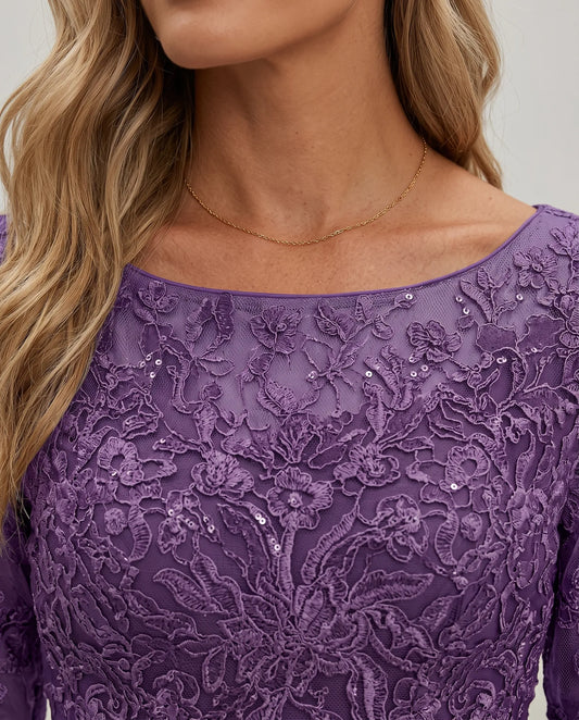 Leonie Lace Embroidered Midi Dress for Women - Summer Dress - Purple — neckline detail