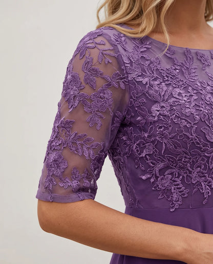 Leonie Lace Embroidered Midi Dress for Women - Summer Dress - Purple — sleeve detail