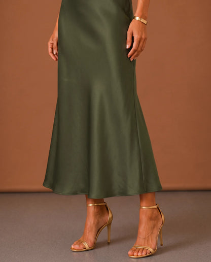 Lilian Maxi Dress for Women - Summer Dress - Green — hem detail