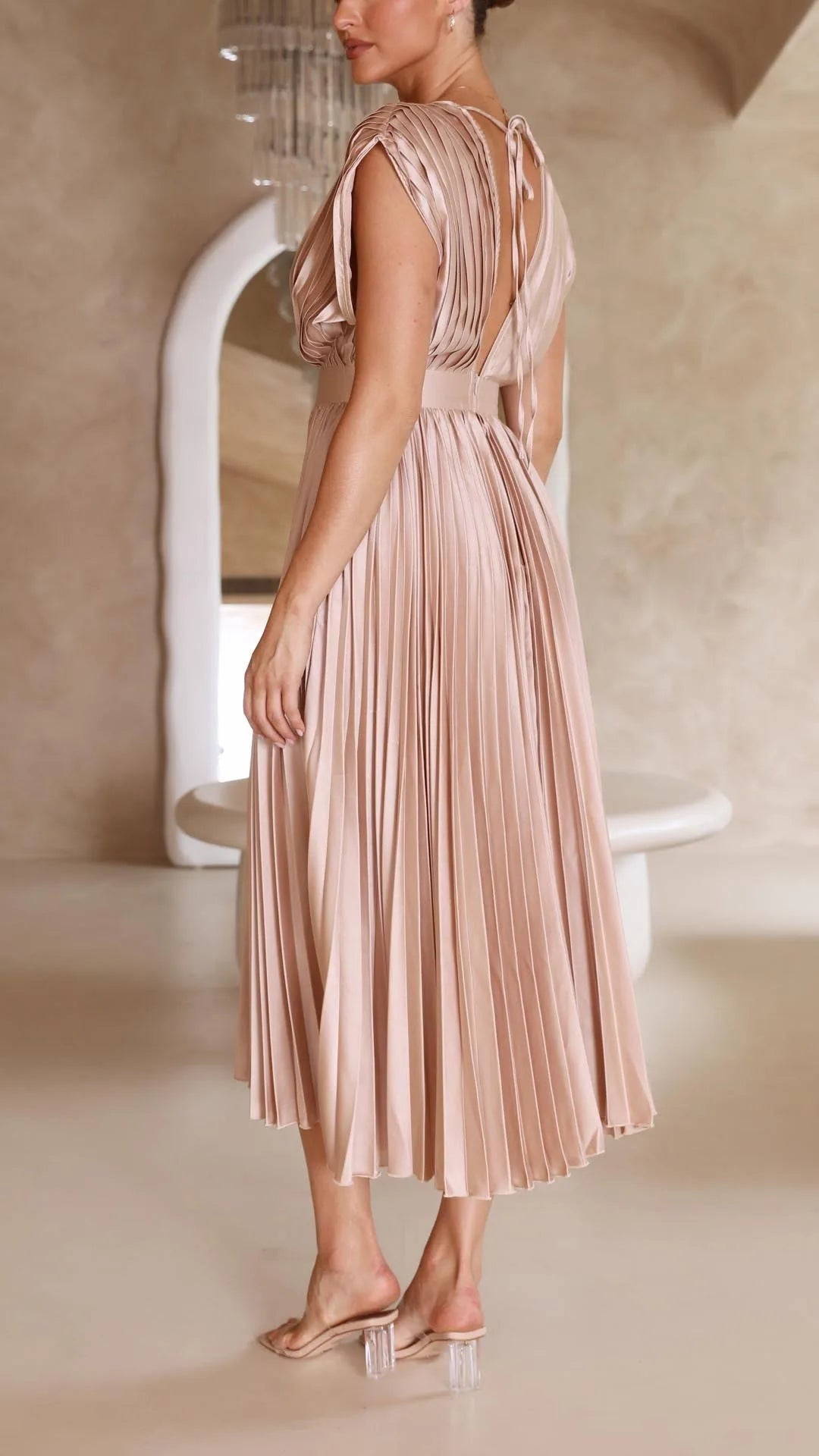 Ludivine Pleated Satin Maxi Dress — side profile