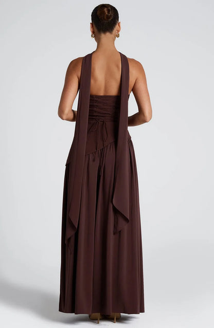 Margaux Strapless Corset Maxi Dress — back view